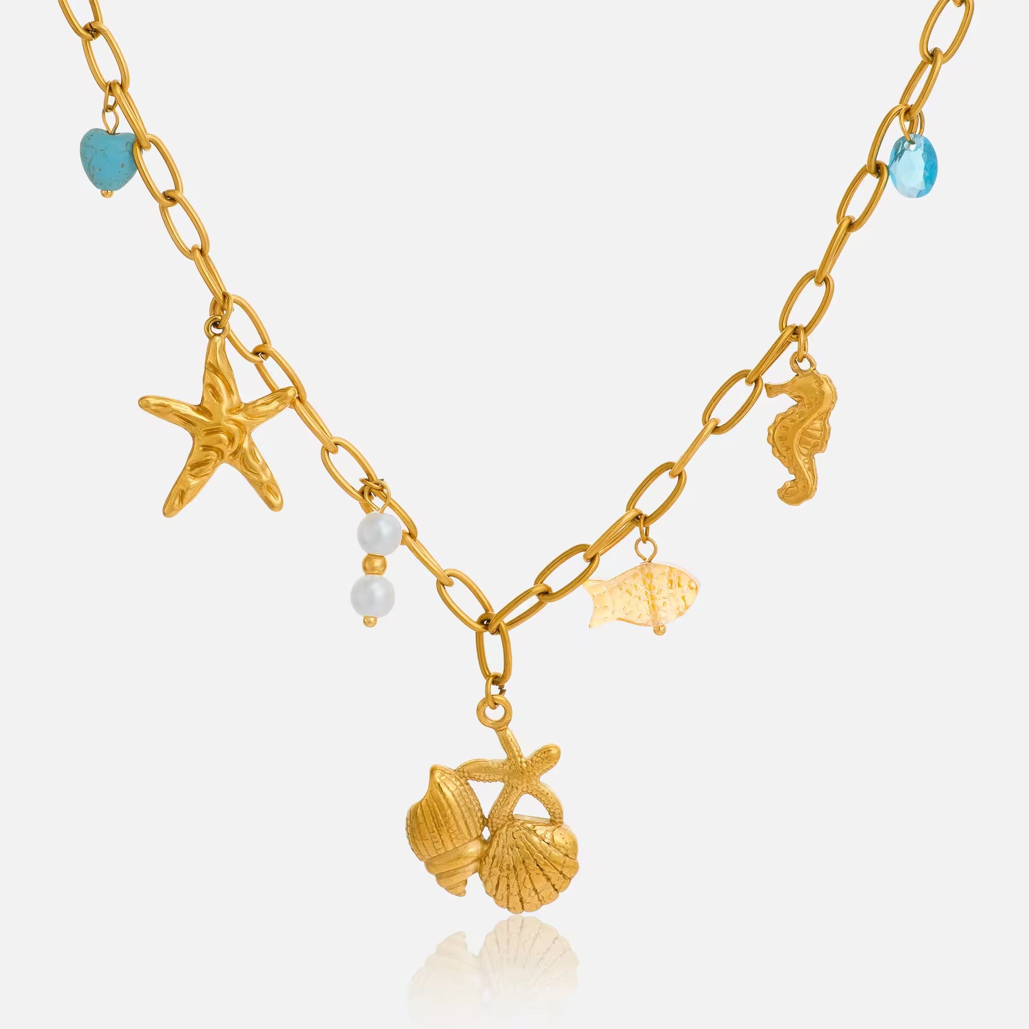 Oceanic Vista Shell Multicharm Pendant- Demifine 18KT Gold Plated