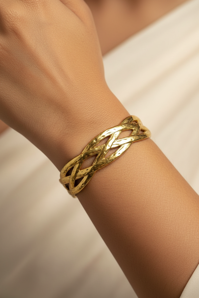 Intertwined Hammered Cuff Bracelet - Demifine 18KT Gold Plated