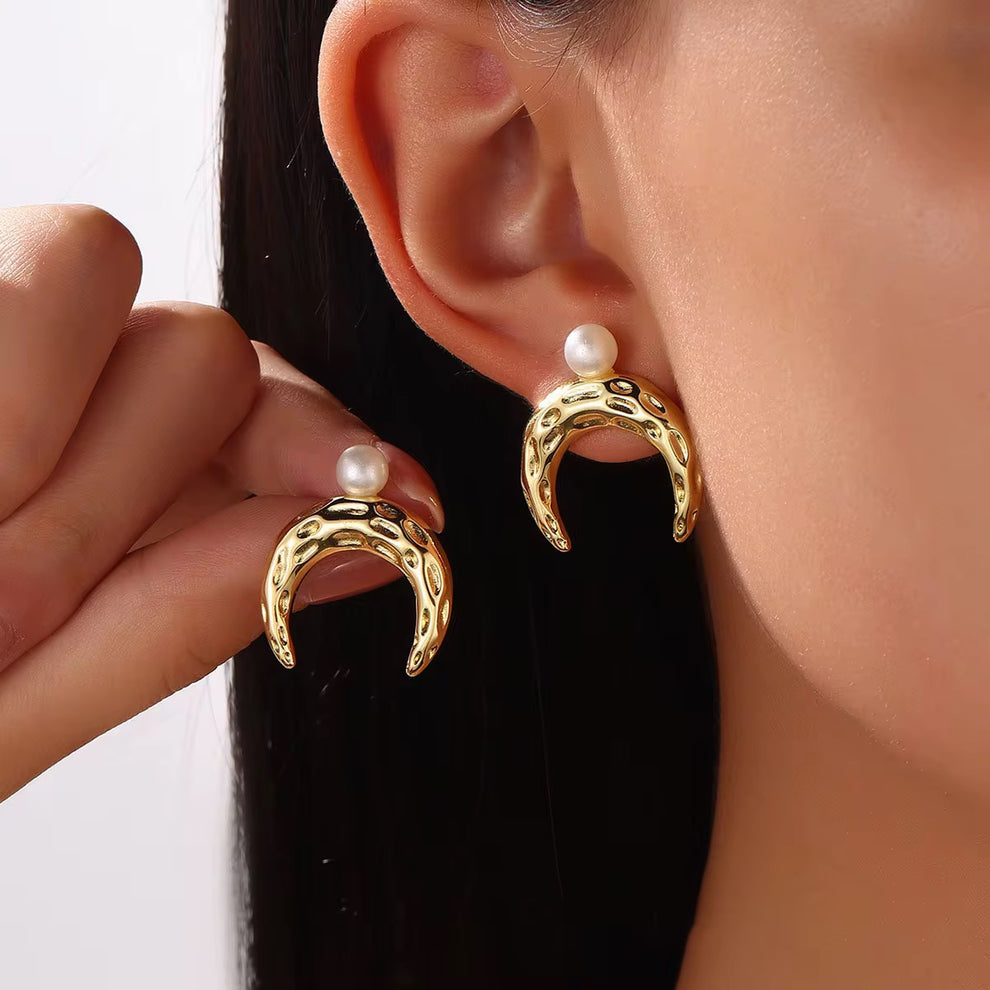 Luna Celestial Pearl Studded Earrings - Demifine 18KT Gold Plated