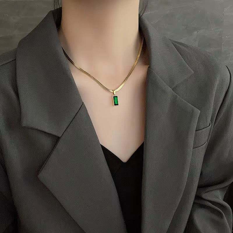 Birthstone Brilliance Emerald Statement Pendant Chain - Demifine 18KT Gold Plated