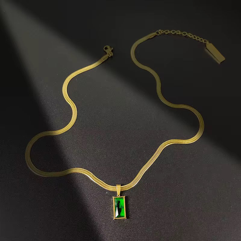 Birthstone Brilliance Emerald Statement Pendant Chain - Demifine 18KT Gold Plated