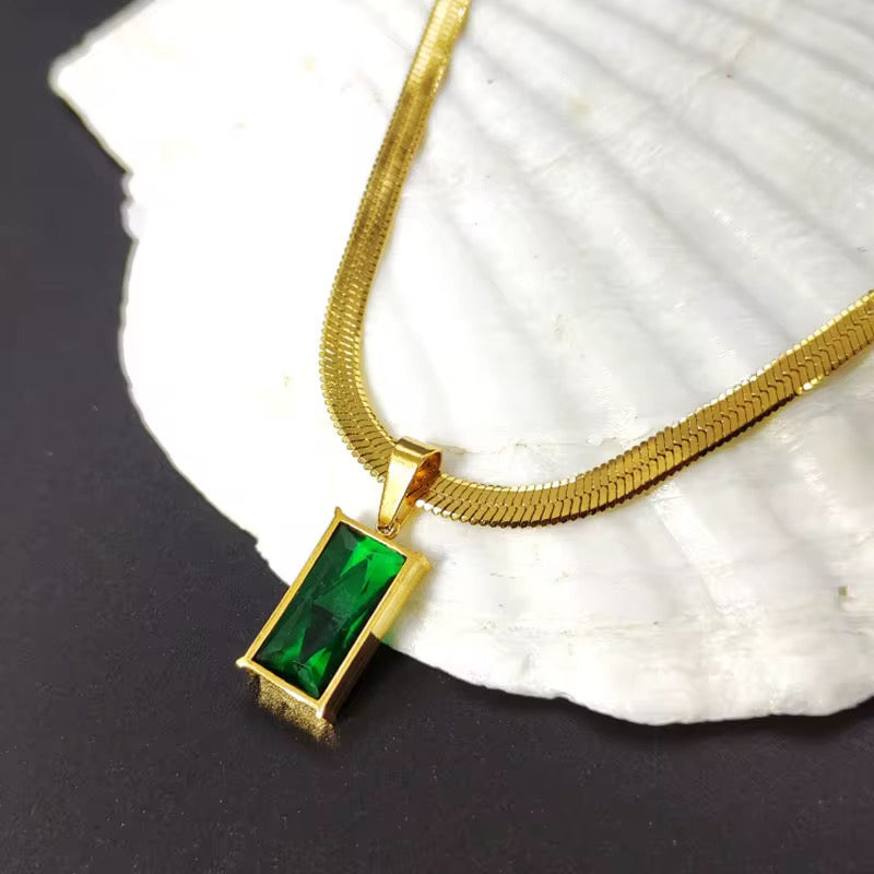 Birthstone Brilliance Emerald Statement Pendant Chain - Demifine 18KT Gold Plated