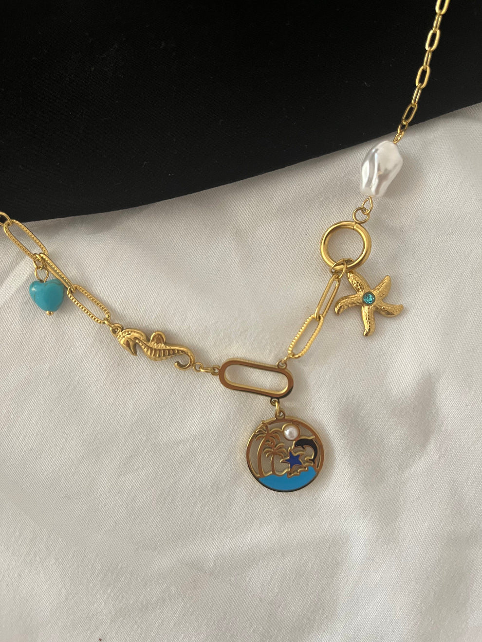 Coastal Charm Starfish Shell Pendant Chain - Demifine 18KT Gold Plated