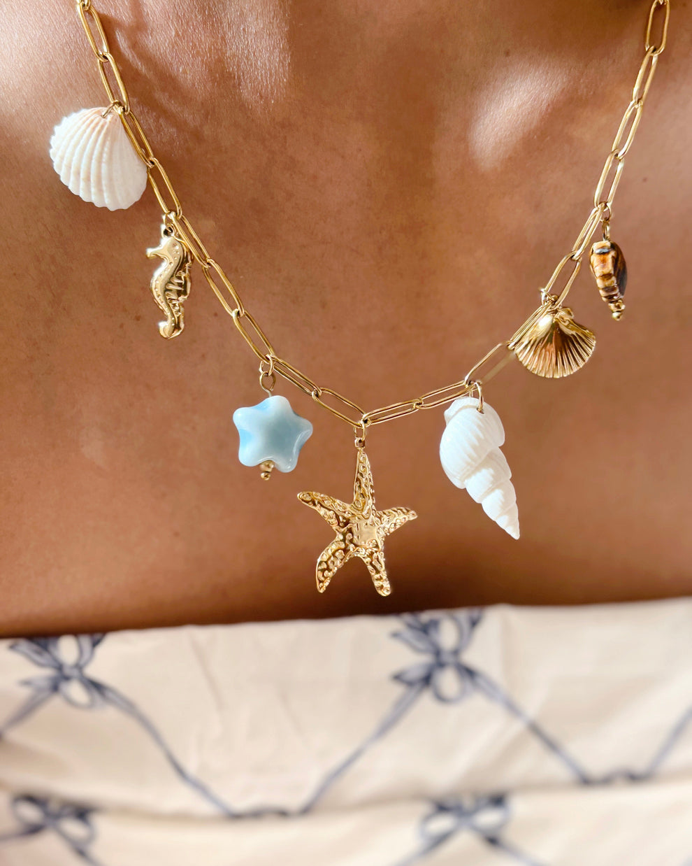 I heart Pearl Starfish Charms Pendant Chain - Demifine 18KT Gold Plated