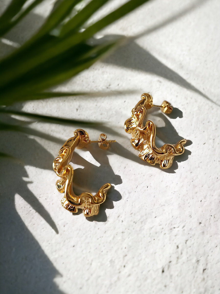 Ruffled Chunky Hoop Earrings - Demifine 18KT Gold Plated