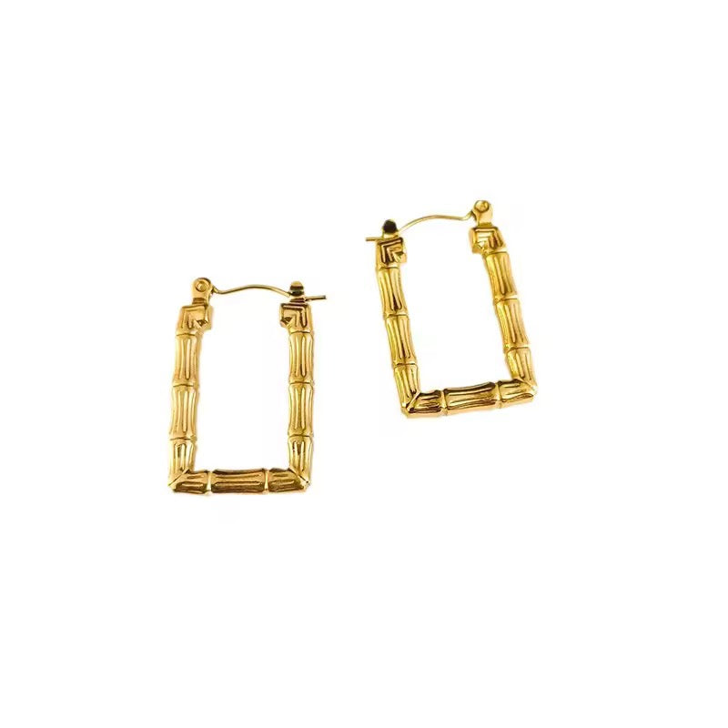 bamboo rectangular hoop Earring - Demifine 18KT Gold Plated