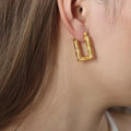 bamboo rectangular hoop Earring - Demifine 18KT Gold Plated