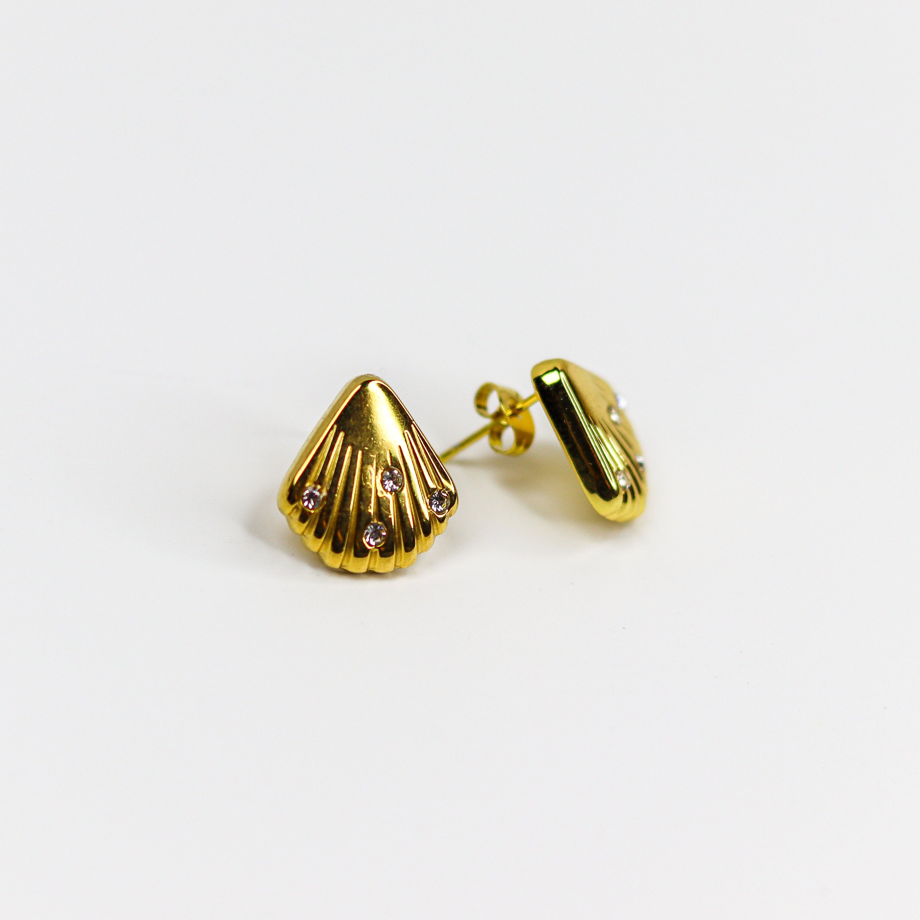 Zirconia Studded Shell Earring - Demifine 18KT Gold Plated