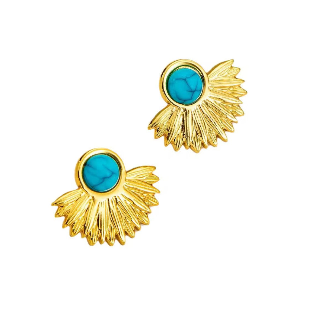 Turquoise Studded Floral Statement Earrings - Demifine 18KT Gold Plated
