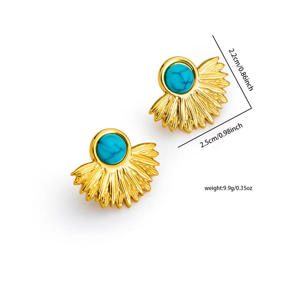 Turquoise Studded Floral Statement Earrings - Demifine 18KT Gold Plated