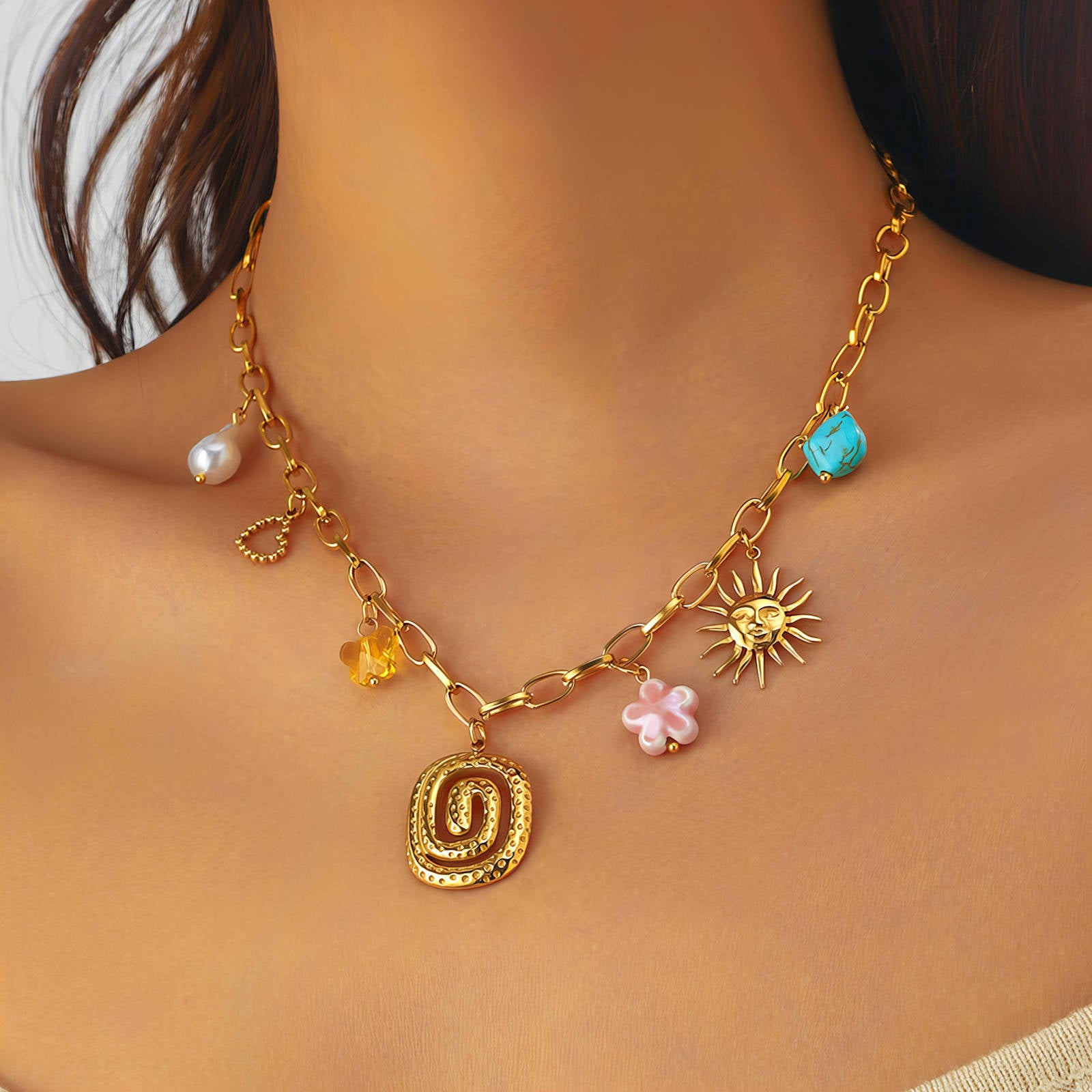 In a Maze Multicharm Pendant - 18KT Gold Plated