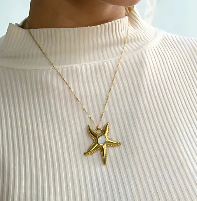 Mother of Pearl Starfish Statement Pendant - Demifine 18KT Gold Plated
