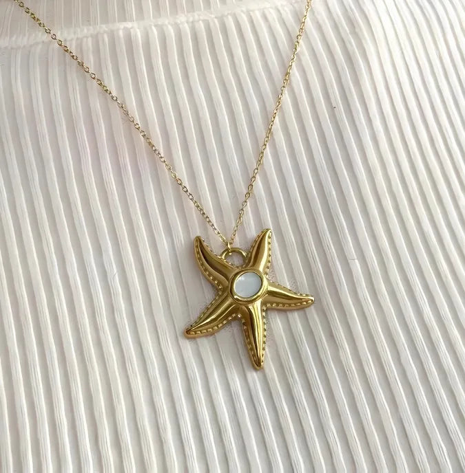 Mother of Pearl Starfish Statement Pendant - Demifine 18KT Gold Plated