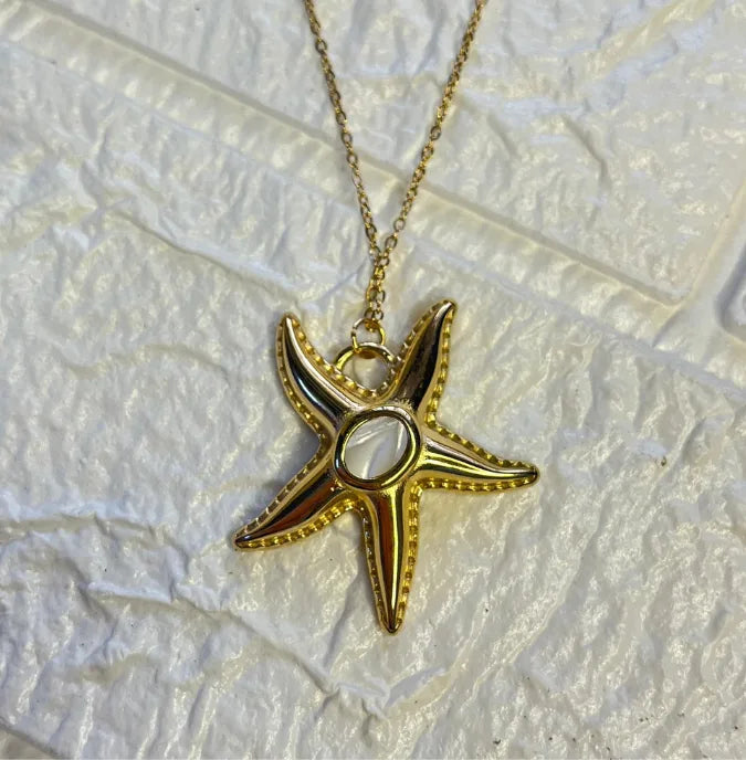 Mother of Pearl Starfish Statement Pendant - Demifine 18KT Gold Plated