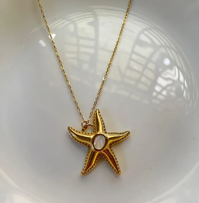 Mother of Pearl Starfish Statement Pendant - Demifine 18KT Gold Plated