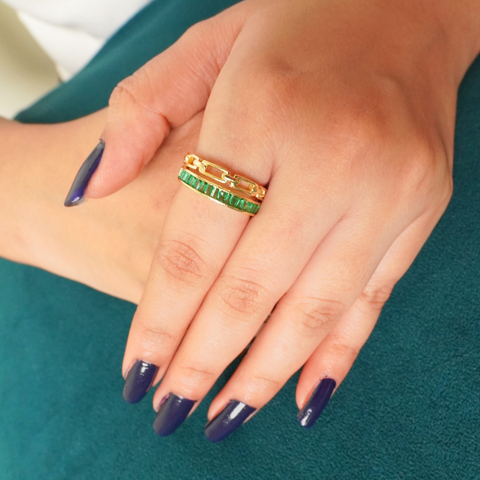 Linked to You Emerald Statement Ring- Demifine 18KT Gold Plated