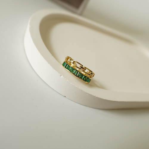 Bamboo Reverie Emerald Statement Ring - Demifine 18kt Gold Plated