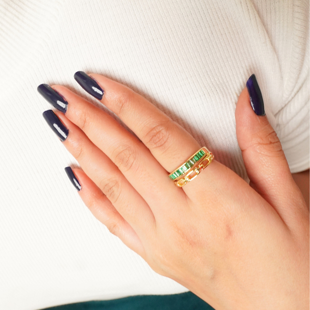 Linked to You Emerald Statement Ring- Demifine 18KT Gold Plated