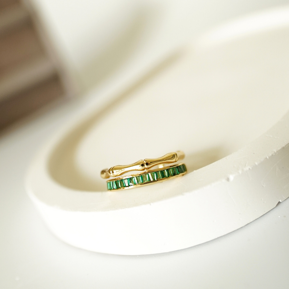 Bamboo Reverie Emerald Statement Ring - Demifine 18kt Gold Plated
