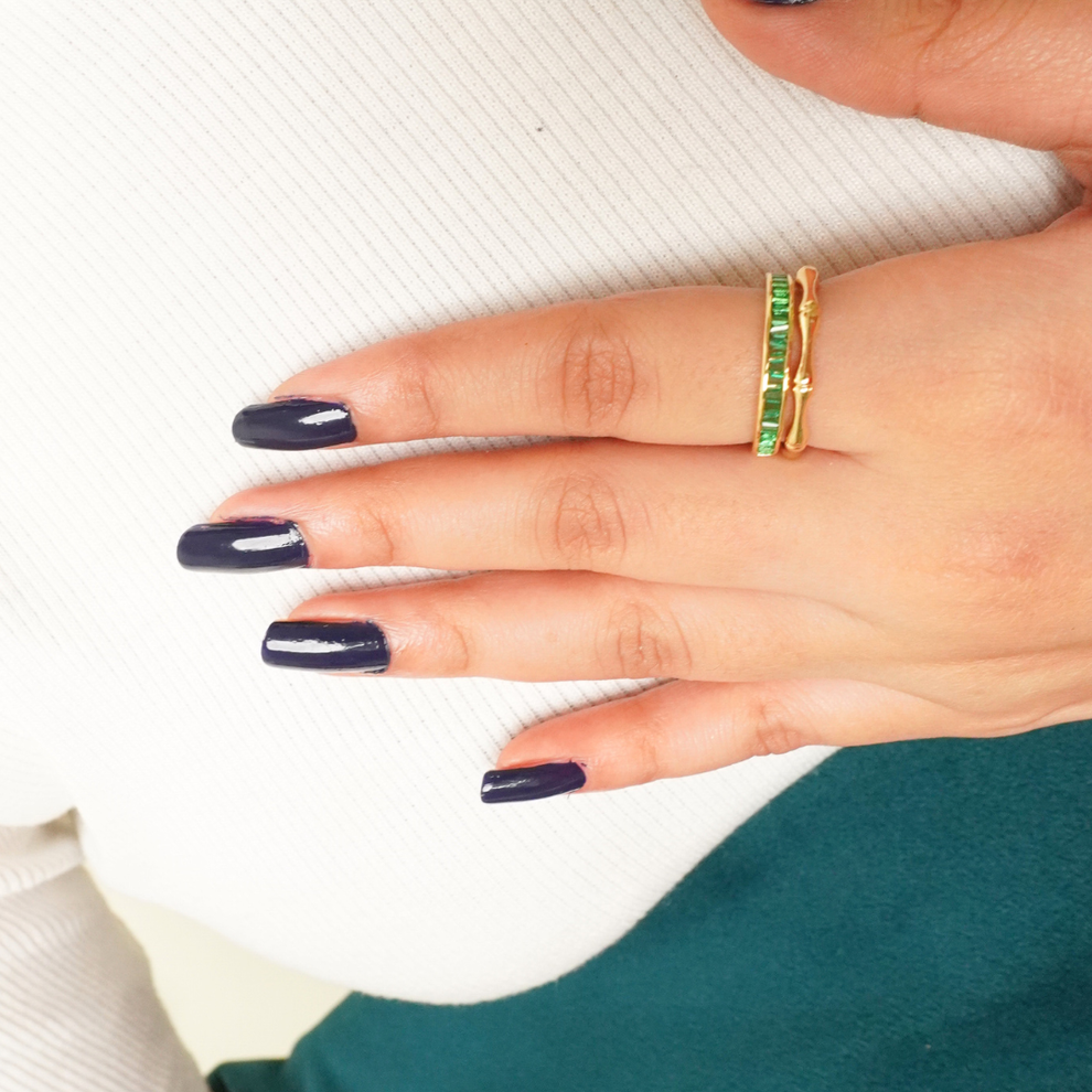 Bamboo Reverie Emerald Statement Ring - Demifine 18kt Gold Plated