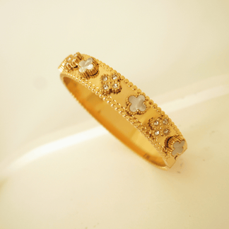 Clover Glow Diamond Studded Cuff Bracelet- Demifine 18KT Gold Plated