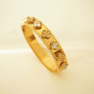 Clover Glow Diamond Studded Cuff Bracelet- Demifine 18KT Gold Plated