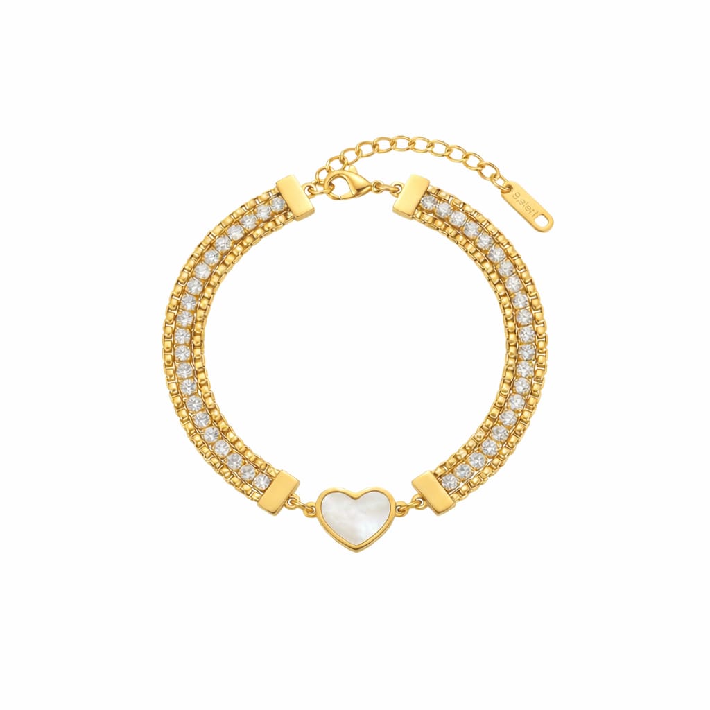 Mother of Pearl Heart Bracelet- Demifine 18KT Gold Plated