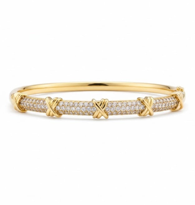 Crossover Diamond Studded Cuff Bracelet - Demifine 18KT Gold Plated