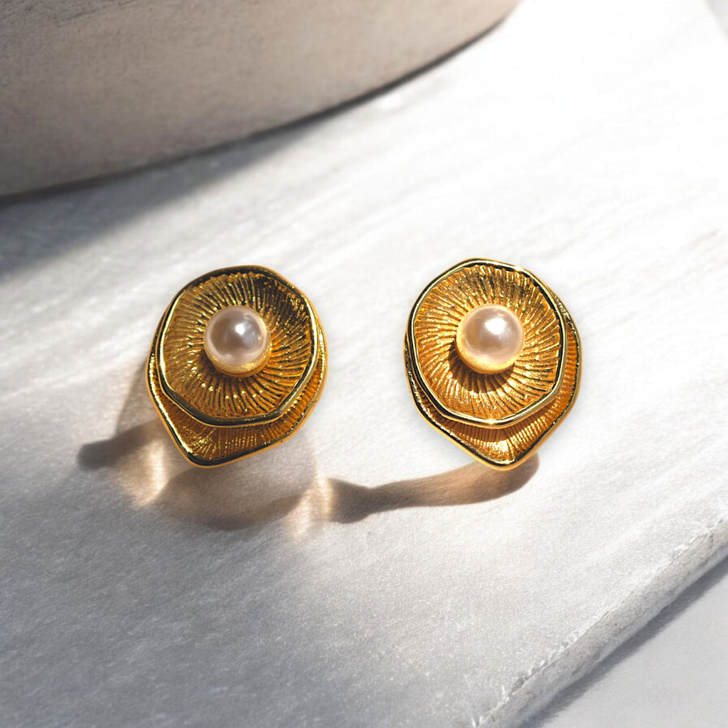 Pearl Opal Floral Statement Earrings - Demifine 18KT Gold Plated