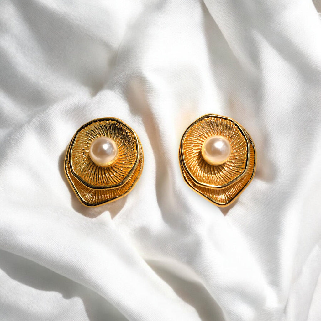 Pearl Opal Floral Statement Earrings - Demifine 18KT Gold Plated