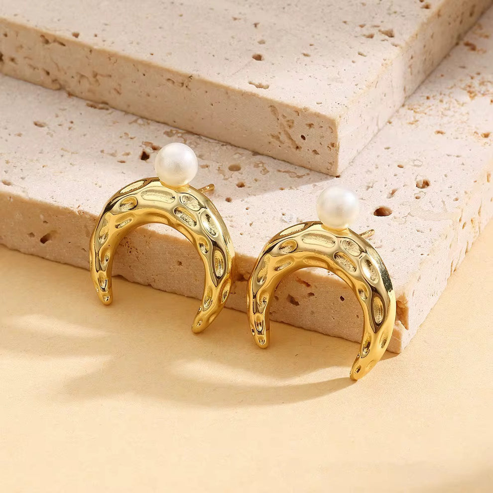 Luna Celestial Pearl Studded Earrings - Demifine 18KT Gold Plated