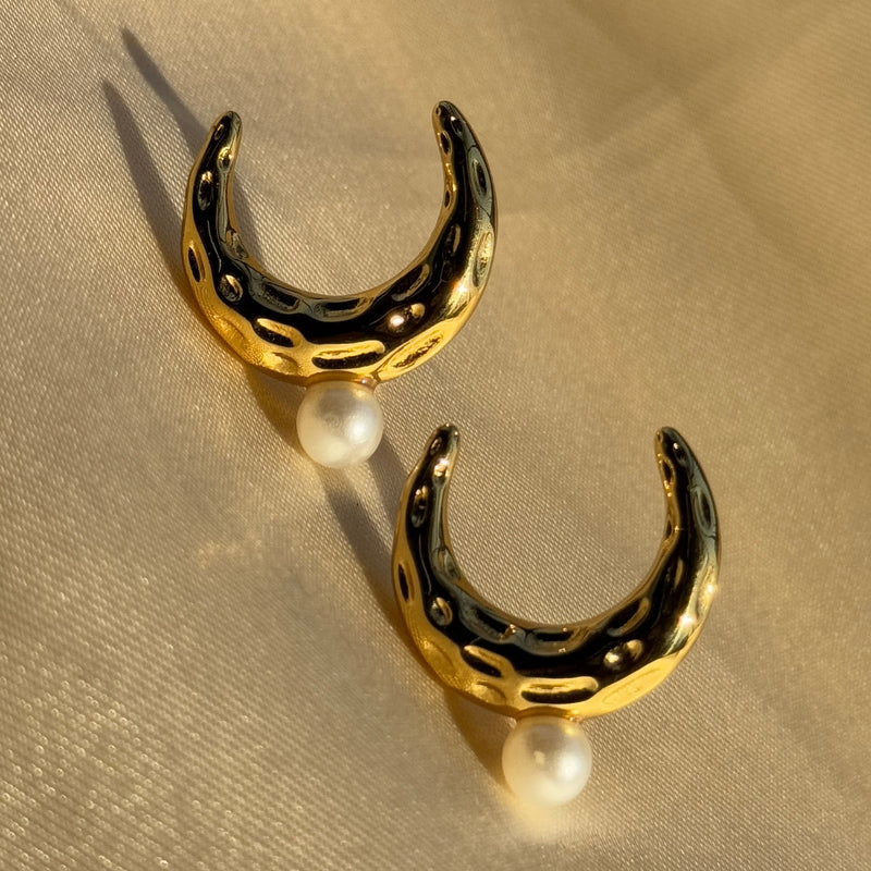 Luna Celestial Pearl Studded Earrings - Demifine 18KT Gold Plated