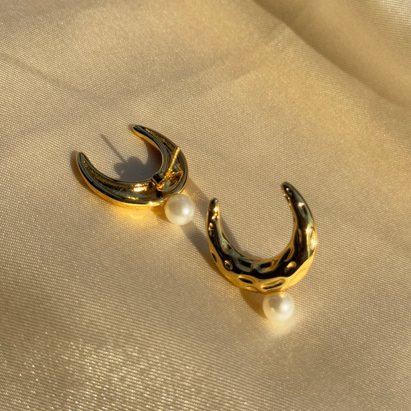 Luna Celestial Pearl Studded Earrings - Demifine 18KT Gold Plated