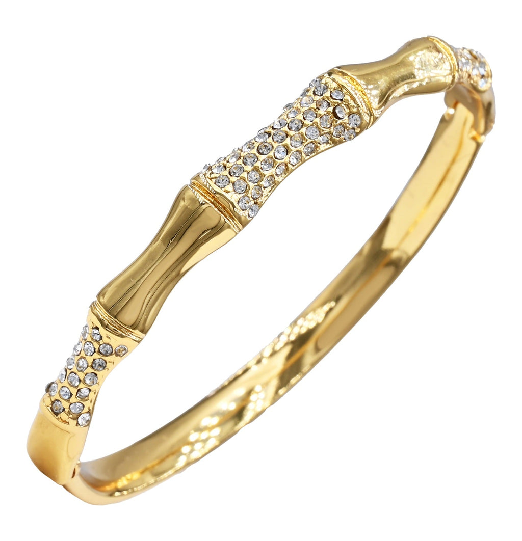 Bamboo Zirconia Studded Cuff Bracelet -18KT Gold Plated