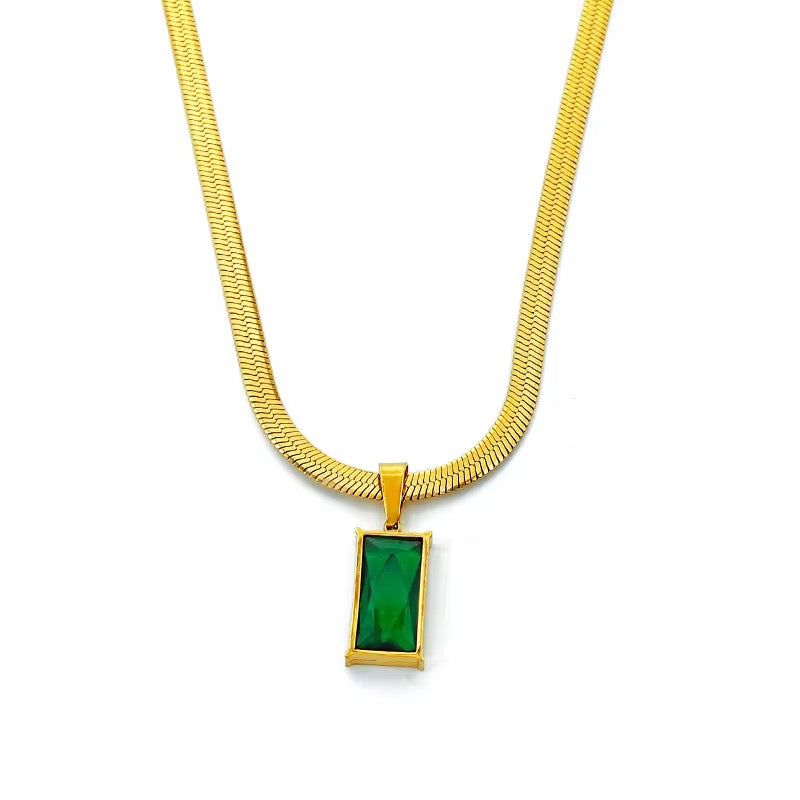 Birthstone Brilliance Emerald Statement Pendant Chain - Demifine 18KT Gold Plated