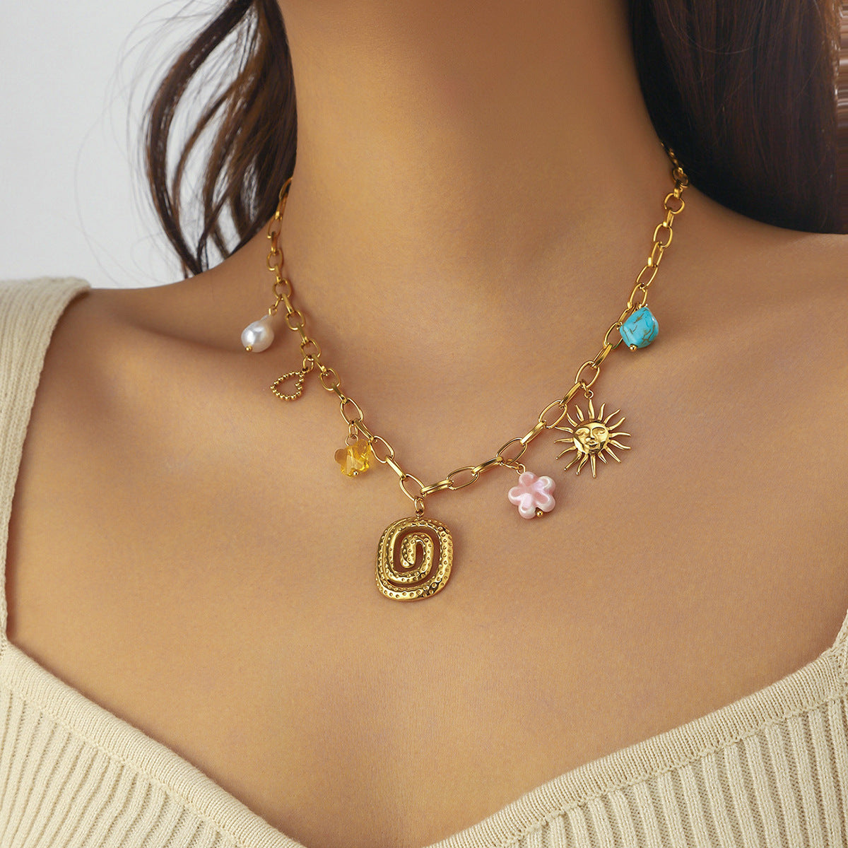 In a Maze Multicharm Pendant - 18KT Gold Plated