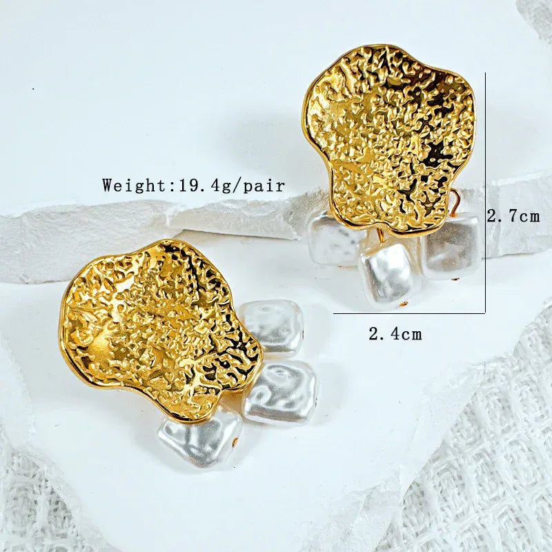 Asymmetric Pearl Stud Earrings - 18KT Gold Plated
