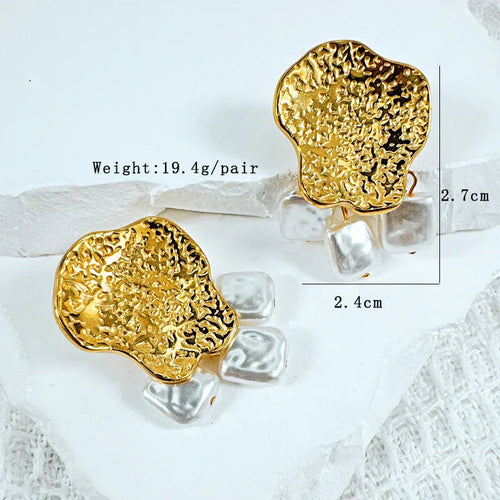 Asymmetric Pearl Stud Earrings - 18KT Gold Plated