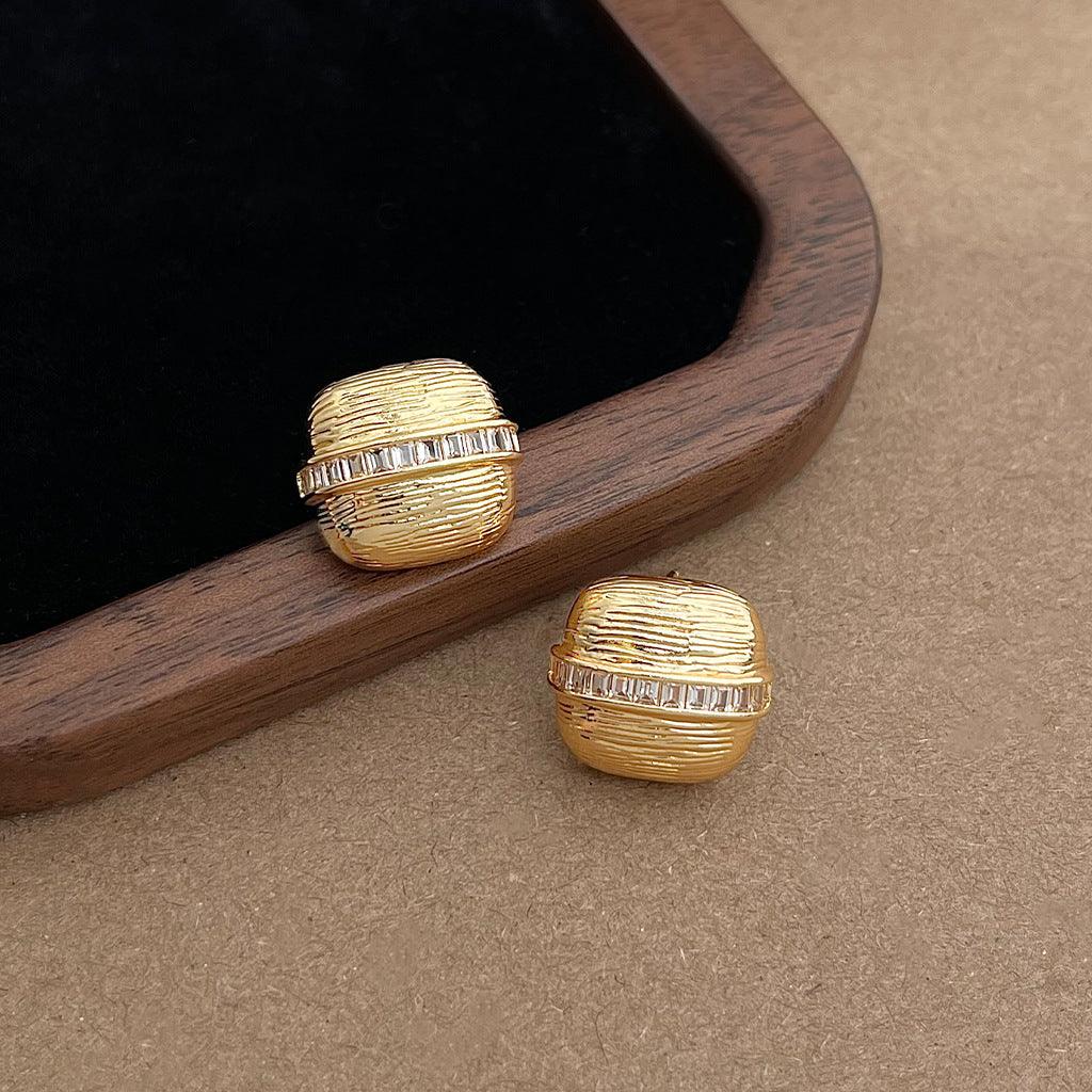 Aurelia Square CZ Studded Stud Earrings -18KT Gold Plated