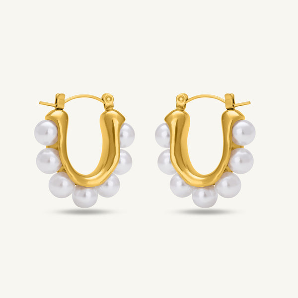 Pearl Drop Hoop Earrings - Demifine 18KT Gold Plated