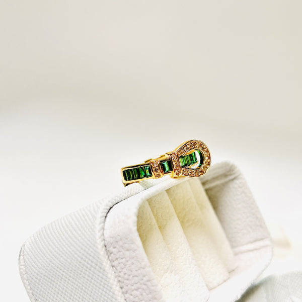Baguette Belt Emerald Statement Ring - Demifine 18KT Gold Plated