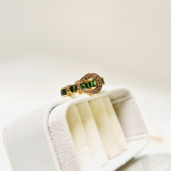 Baguette Belt Emerald Statement Ring - Demifine 18KT Gold Plated