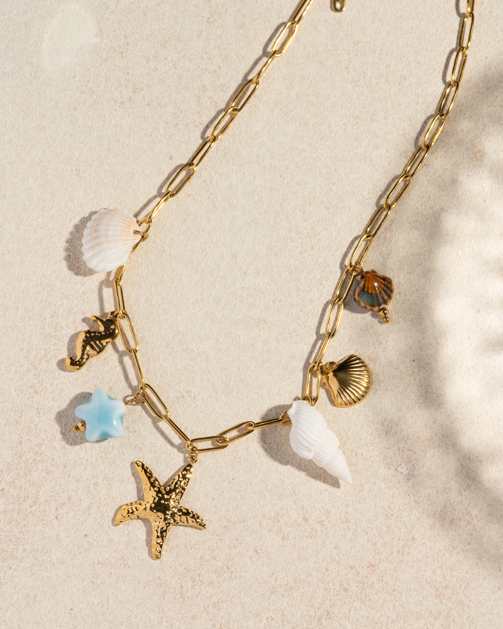 I heart Pearl Starfish Charms Pendant Chain - Demifine 18KT Gold Plated