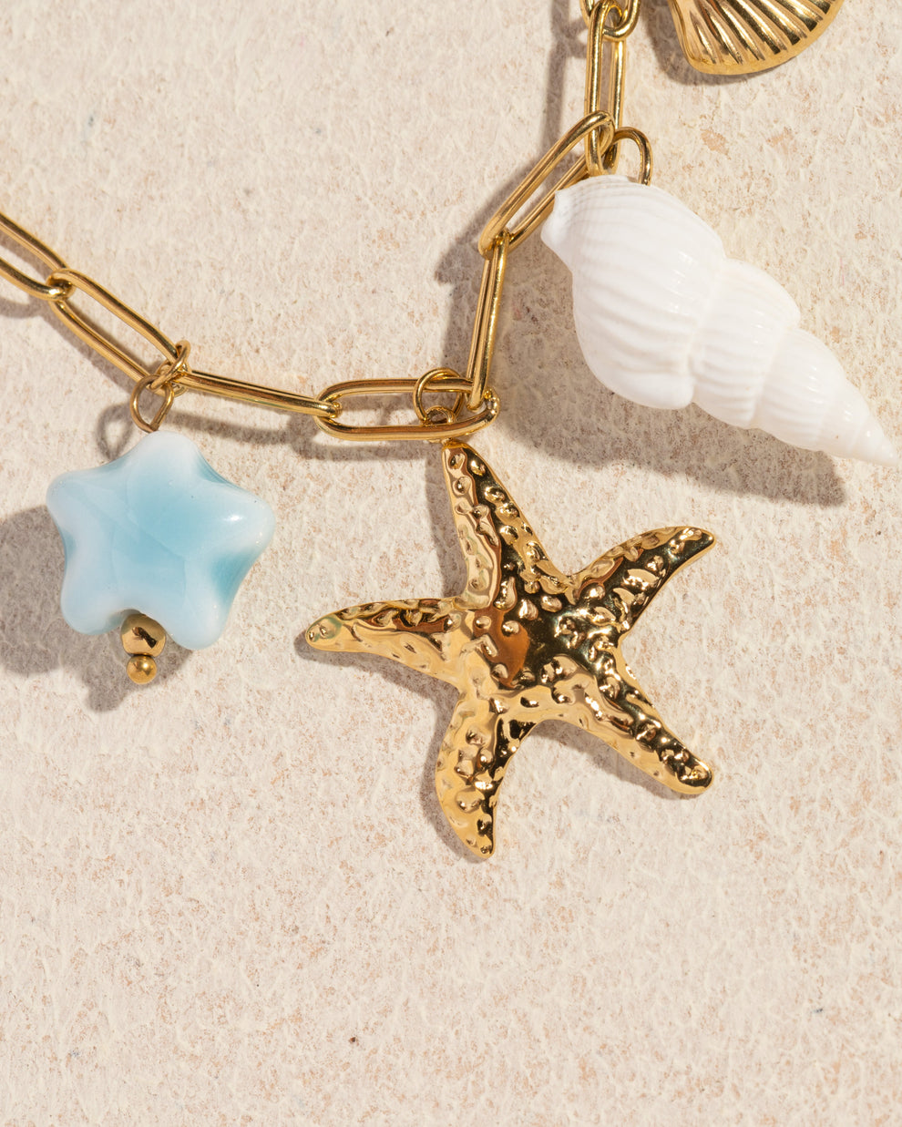 I heart Pearl Starfish Charms Pendant Chain - Demifine 18KT Gold Plated