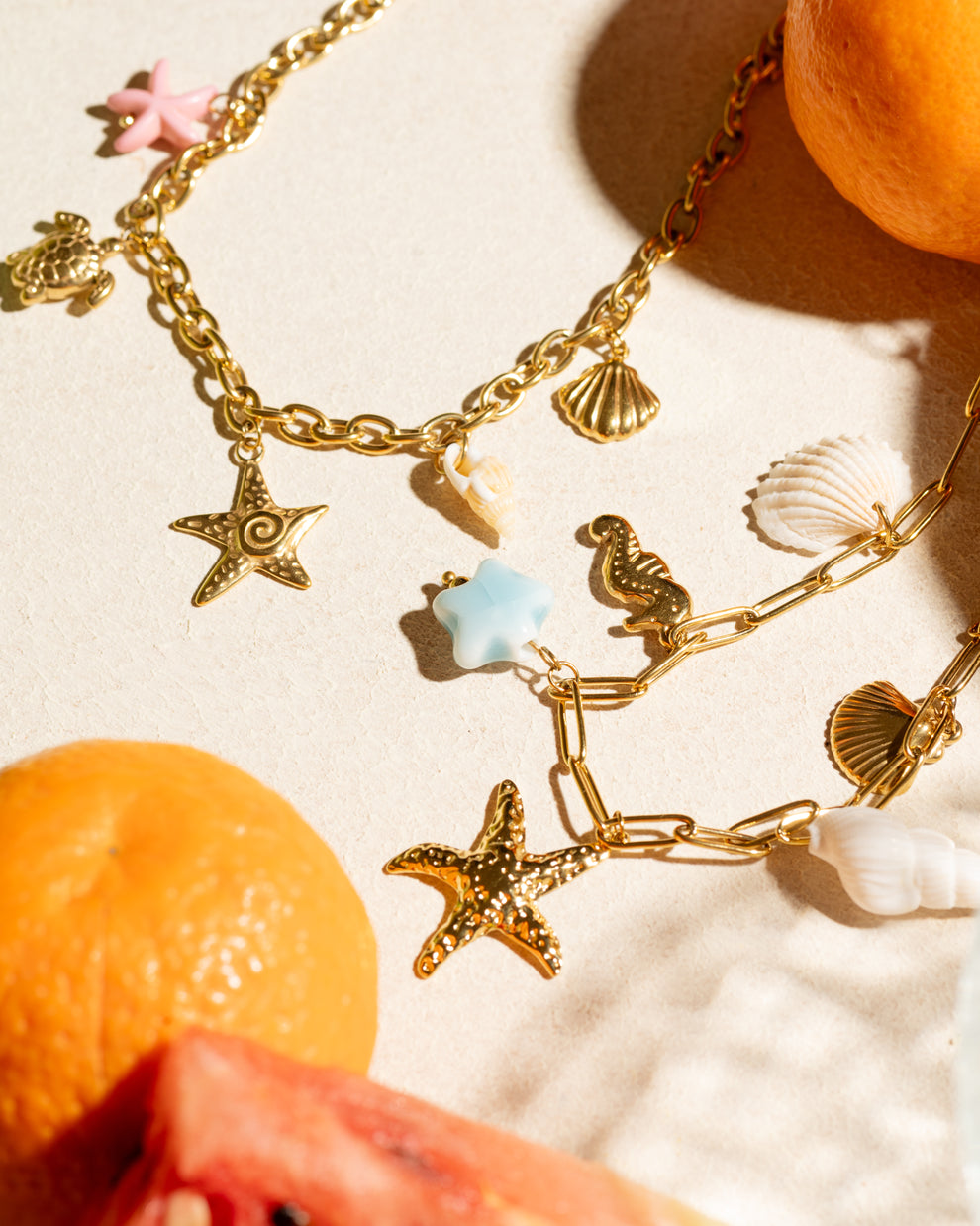 I heart Pearl Starfish Charms Pendant Chain - Demifine 18KT Gold Plated