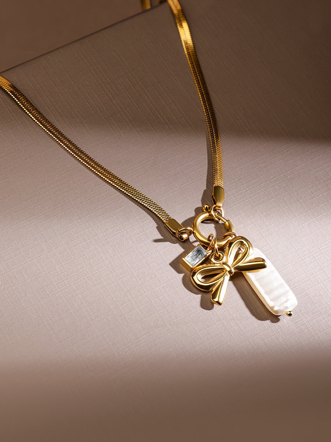 Mother of Pearl Bow Charm Pendant -18KT Gold Plated