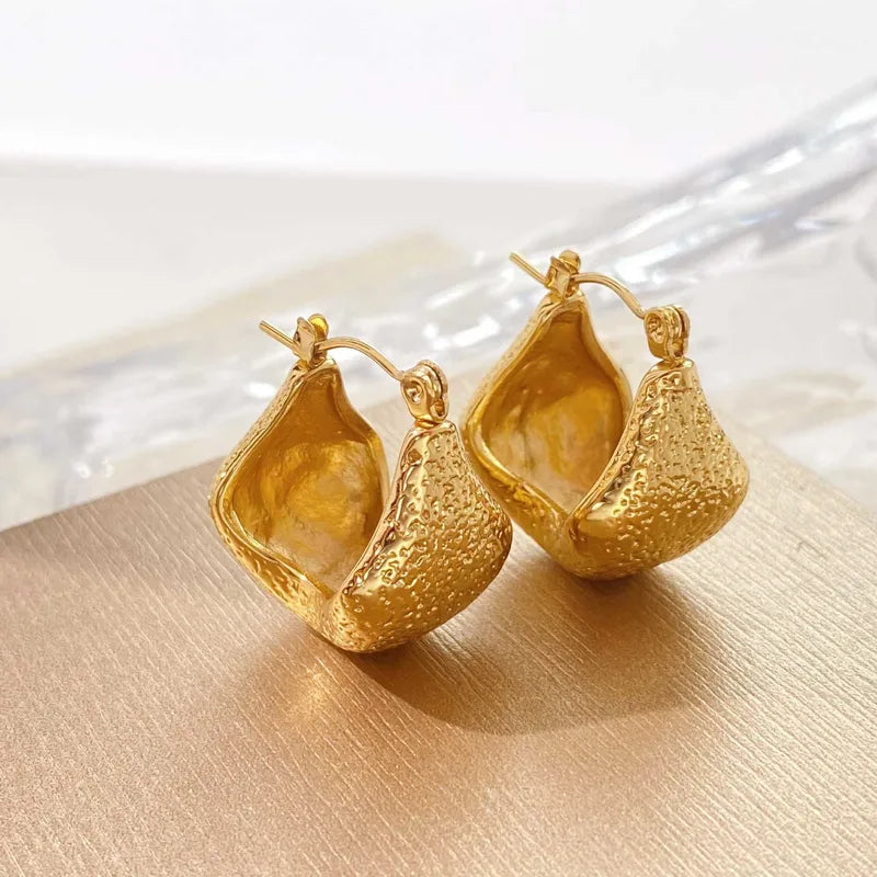 Classic Textured Hoop Earrings -18KT Gold Plated