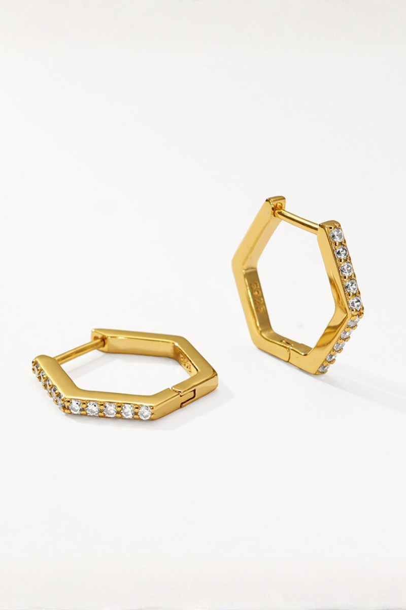 Hexagonal Huggie Earrings- 18KT Gold Plated