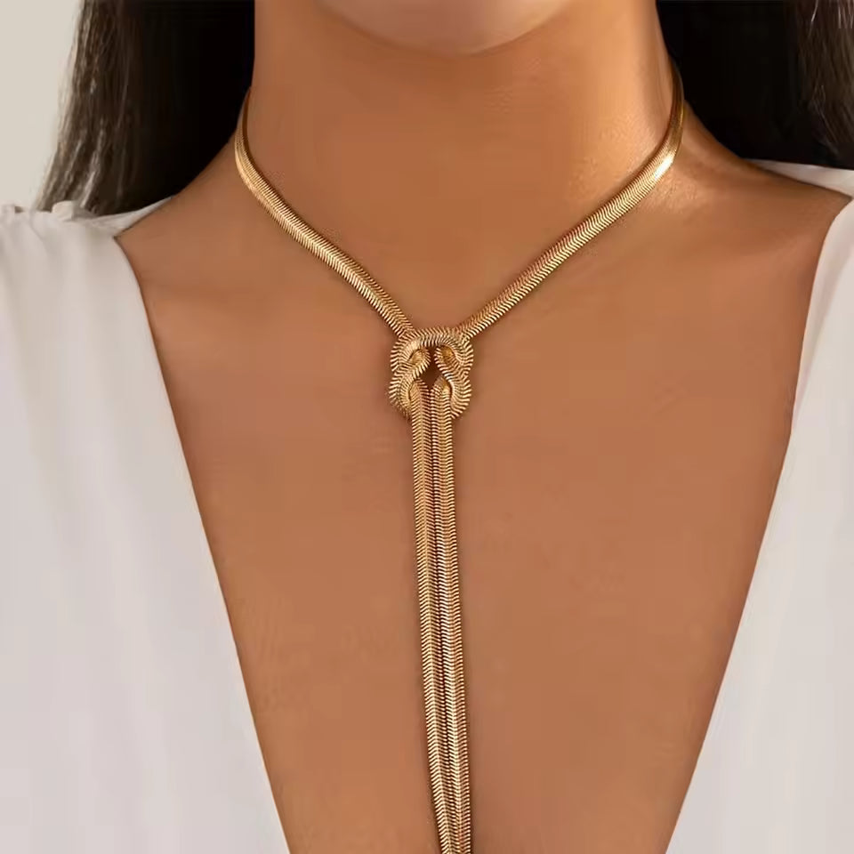 Twisted Knot Snake Chain long Pendant - Demifine 18KT Gold Plated