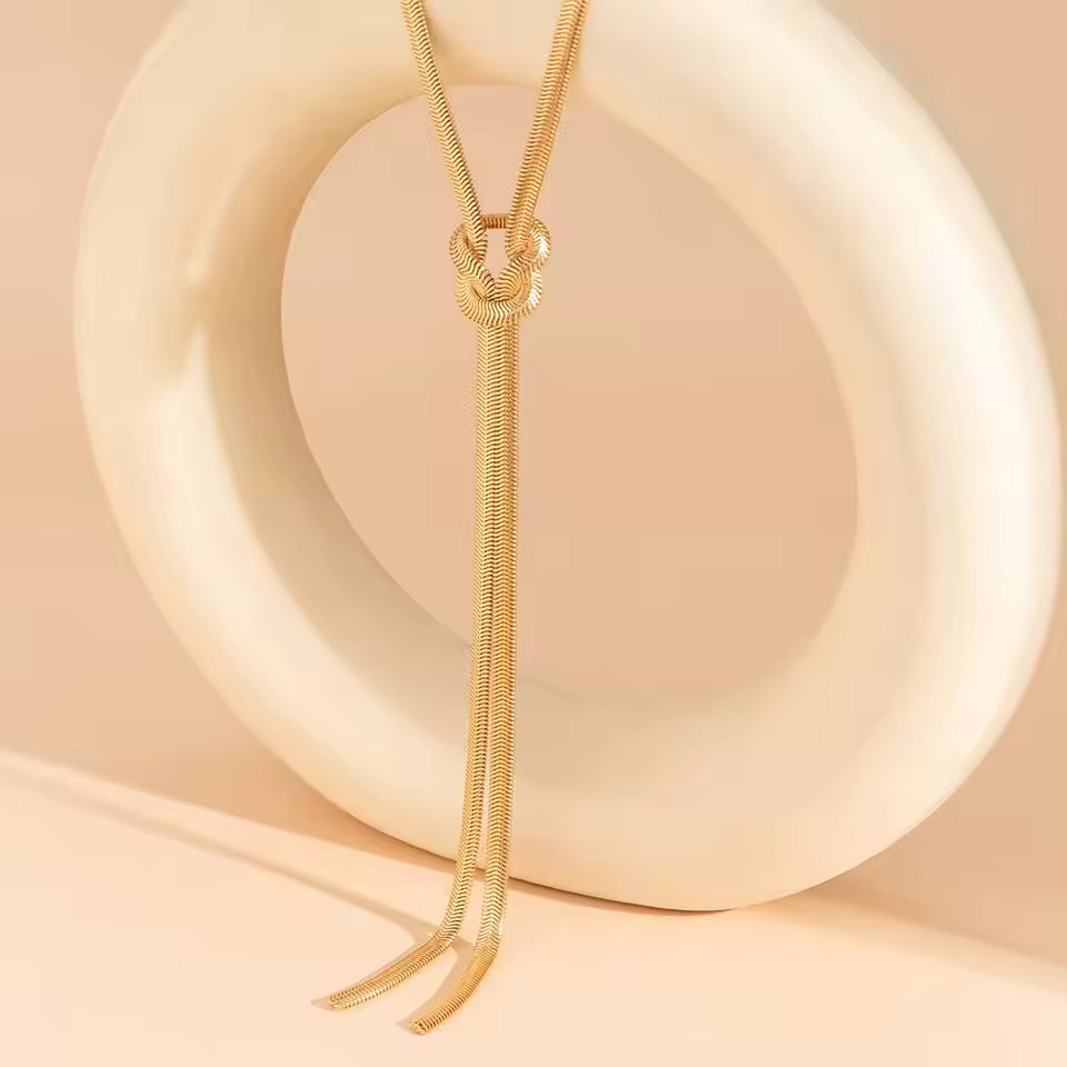 Twisted Knot Snake Chain long Pendant - Demifine 18KT Gold Plated